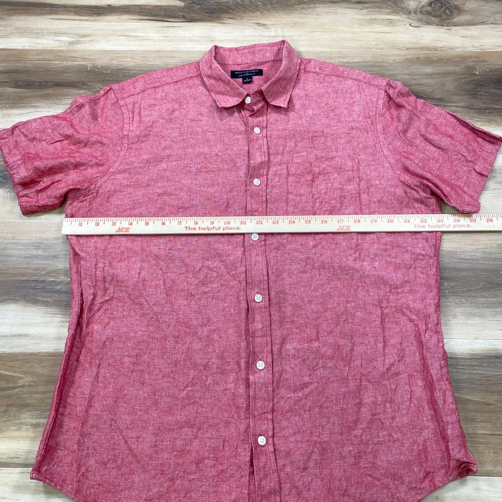 Banana Republic Shirt Mens L Linen Cotton Standard Fit Short Sleeve Red Summer